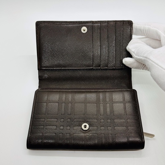 Burberry Check Brown Leather Women's Wallet Authentic - Picture 4 of 10